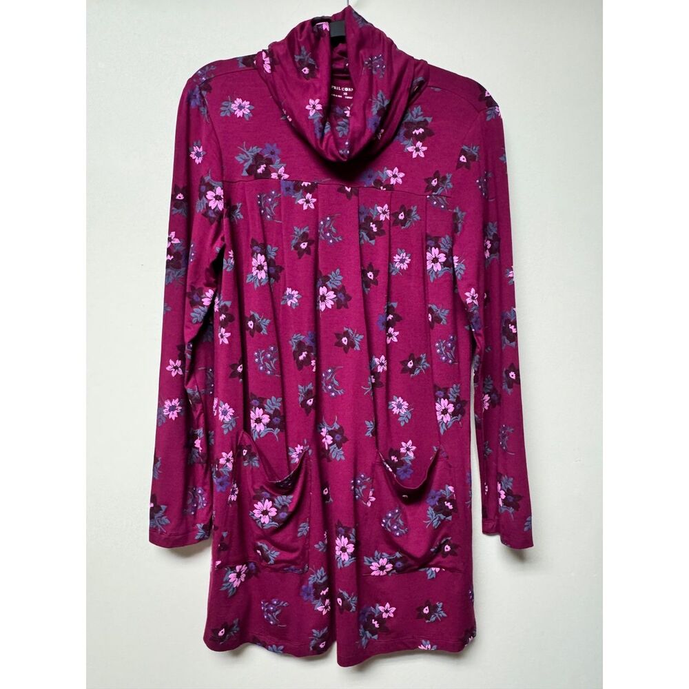 APRIL CORNELL Berry Floral Print Cowl Neck Tunic Dress, Patch Pockets, Sz XS